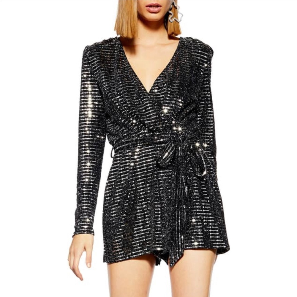 Topshop Sparkle Faux Wrap Romper
